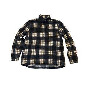 Powder River Outfitters Mens XL Plaid Fleece Quarter Zip Pullover Black Tan